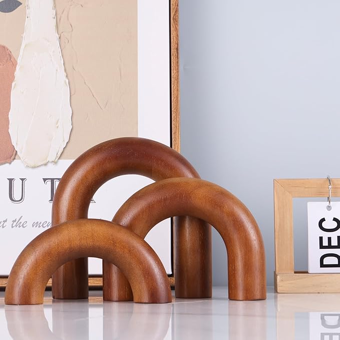 XMGZQ Brown Wood Arch for Coffee Table Decor Items,Wood Statue and Sculpture Set 3,Japanese Neutral Home Decor Aesthetic,Living Room,Entryway,Bookshelf,Floating,Console,Boho Minimalist Objects