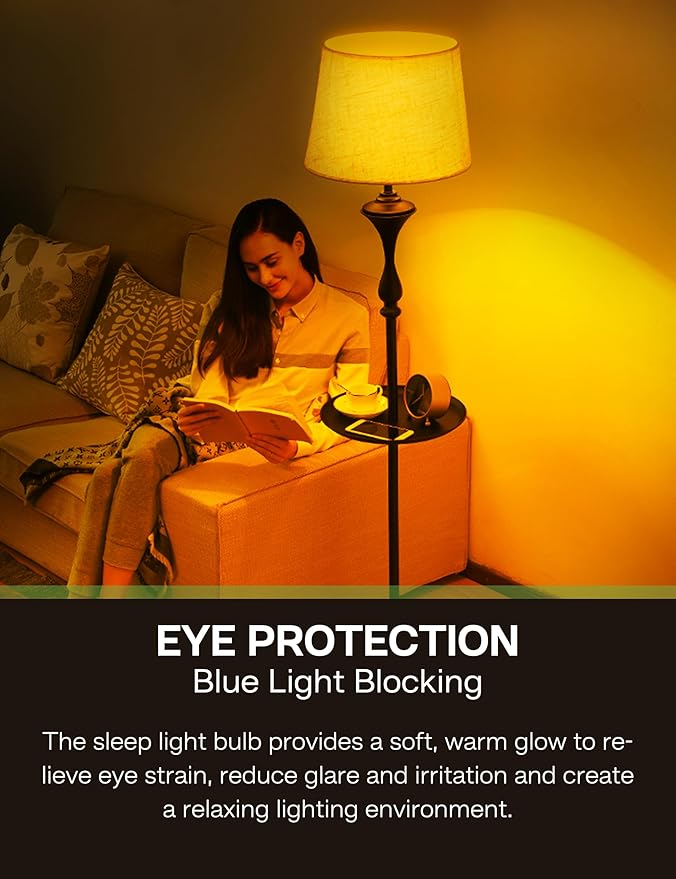 Amber Light Bulbs for Sleep: 9W Amber Warm 1800K, Blue Blocking Dim Bulbs 60W Equivalent, E26 Bulb for Mood Soothing, Bedroom and Baby Nursery Light, 2 Pack