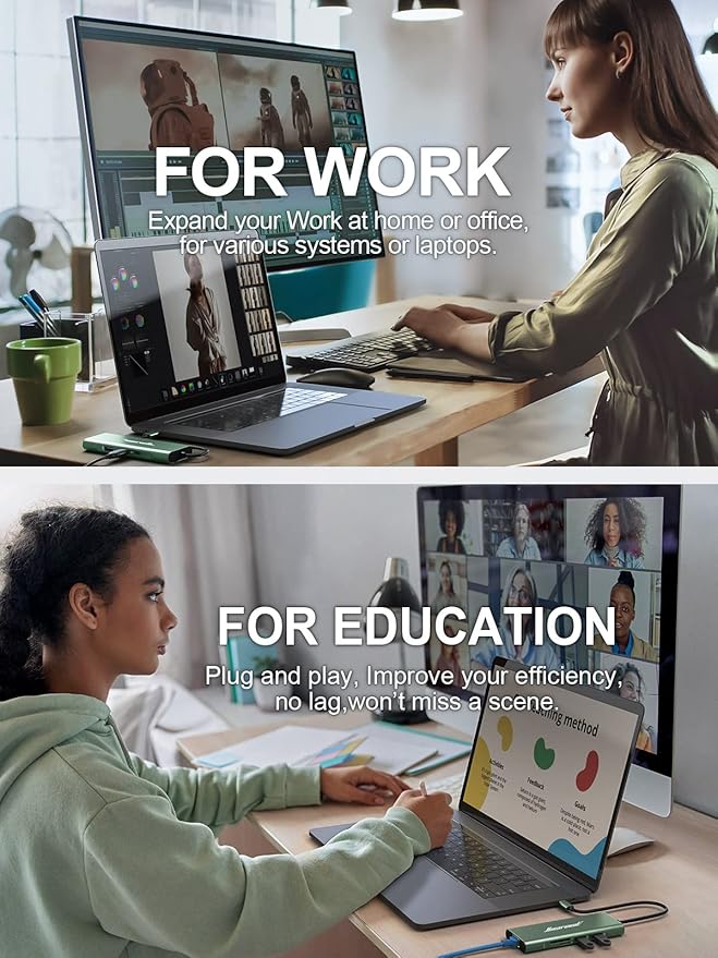 Hiearcool USB C Hub, 8 in 1 USB C Hub Multi-Port Adapter with Gigabit Ethernet, USB C to 4K@60Hz HDMI Dock Dongle for MacBook Pro Air M1 M2 and Type C Laptops-Green