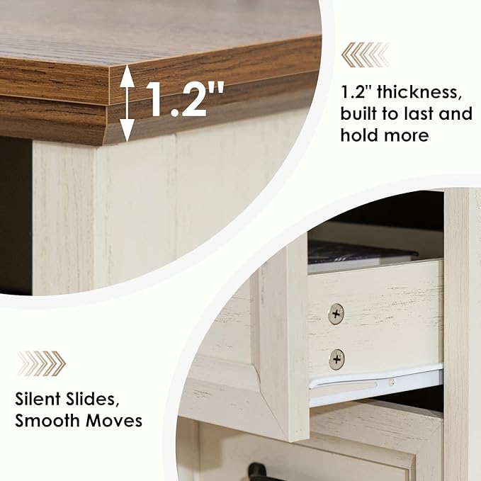 HOMMPA 18'' Farmhouse Nightstand with Charging Station, Bedside Tables with Storage, Bed Side End Table with Open Shelf, 2 Drawers Wood Night Stand Dresser for Bedroom, Living Room, Rustic White