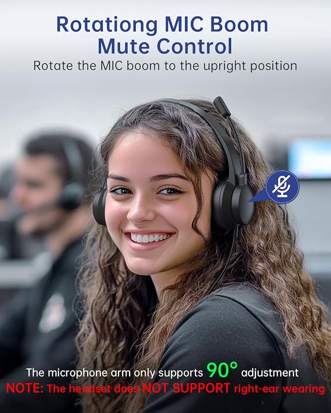 USB Headset with Microphone for PC, Wired Headphones with Mic USB Headsets with Noise Cancelling Microphone, Computer Headset with Microphone for Home Office Online Class Teams Skype（Black）