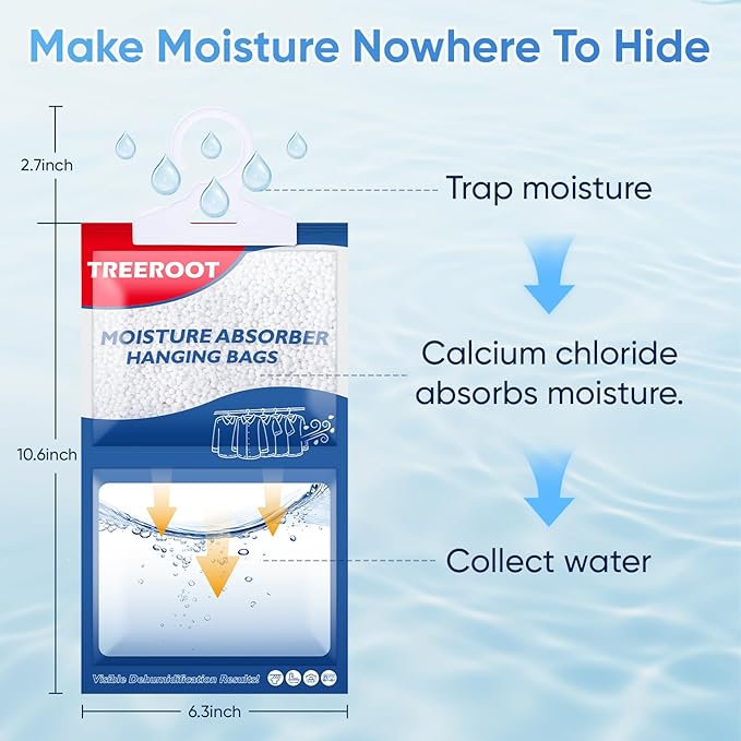 24 Pack Moisture Absorbers for Closet, 6.4OZ Hanging Closet Dehumidifier Bags, Hanging Humidity Absorber in Wardrobes, Kitchens and Bathrooms, Fragrance Free Portable Moisture bags