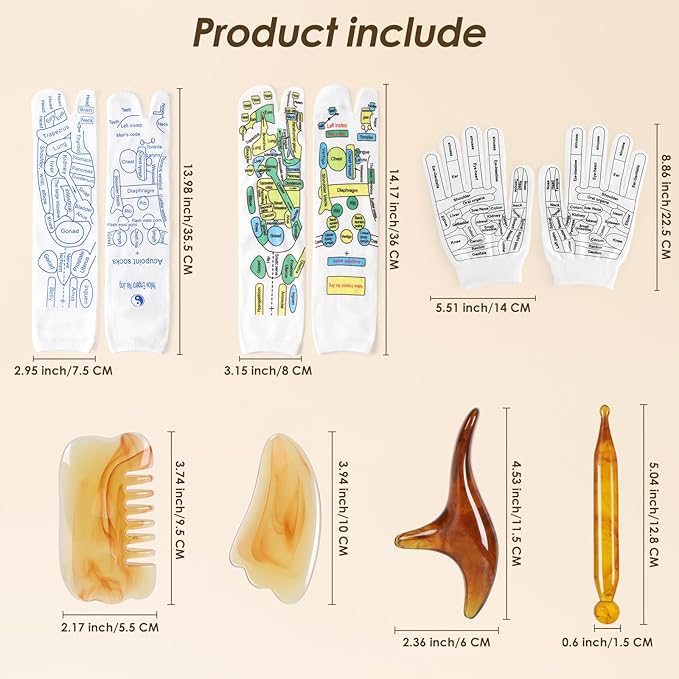 Reflexology Socks Set with Gloves Tools, 2 Pairs Chiro Acupressure Acupuncture Trigger Point 4pcs Massage Tool Gua Sha Foot Hands Pain Relief Acupoint Birthday Gifts for Men E