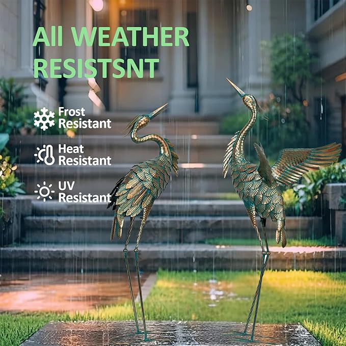 Natelf Metal Crane Garden Statues, Large Heron Outdoor Bird Sculpture Decor for Patio Pond Yard 36-39inch Yard Art, Set of 2