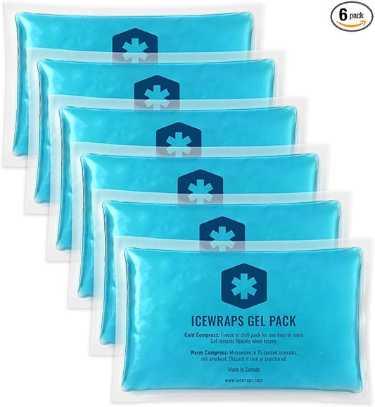 ICEWRAPS Hot & Cold Ice Packs - 3 x 5 in. Soft Gel Ice Packs – Reusable for Injuries Headaches, Joints, Fevers, & More – Made of Pro-Grade, Puncture-Proof Material (6 Packs)