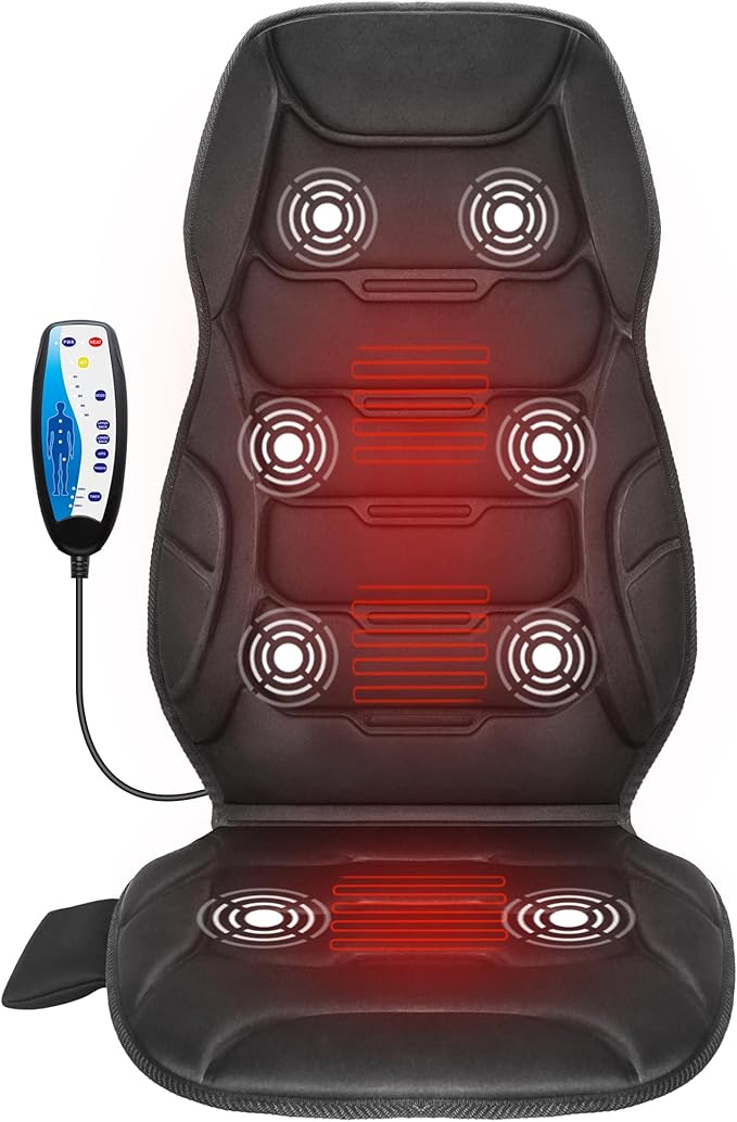 COMFIER Back Massager with Heat, Vibration Massage Seat Cushion with 8 Massage Nodes & 5 Modes, Adjustable Chair Massager Pad for Home Office, Heated Chair Pad,Gifts for Him Her