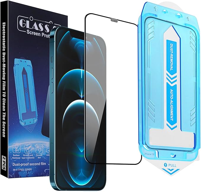 2-Pack Screen Protector for iPhone 12 Pro/iPhone 12, 9H Tempered Glass, High Definition Clear, Full Coverage, Anti-Fingerprint, Auto Dust-Elimination, No Bubble, Easy Installation