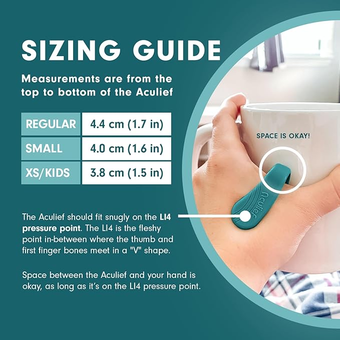 Aculief 2-Pack Wearable Natural Acupressure Support for Relaxation, Headache, Migraine, Stress Alleviation & Tension Relief, Soothes Muscle Pain Simple & Effective (Small/Teal)