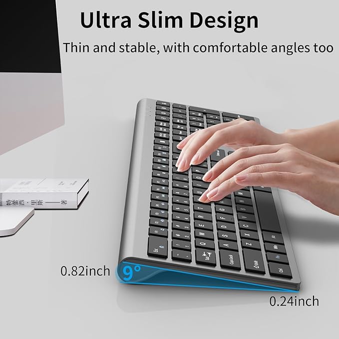 2.4G Wireless Slim Silent Full-Size Keyboard with Numeric Keypad, Calculator Button, USB Receiver, Fn Lock, Ultra-Thin Scissor Switch Design, Computer Keyboard for Laptop PC Windows Mac（Without mouse）