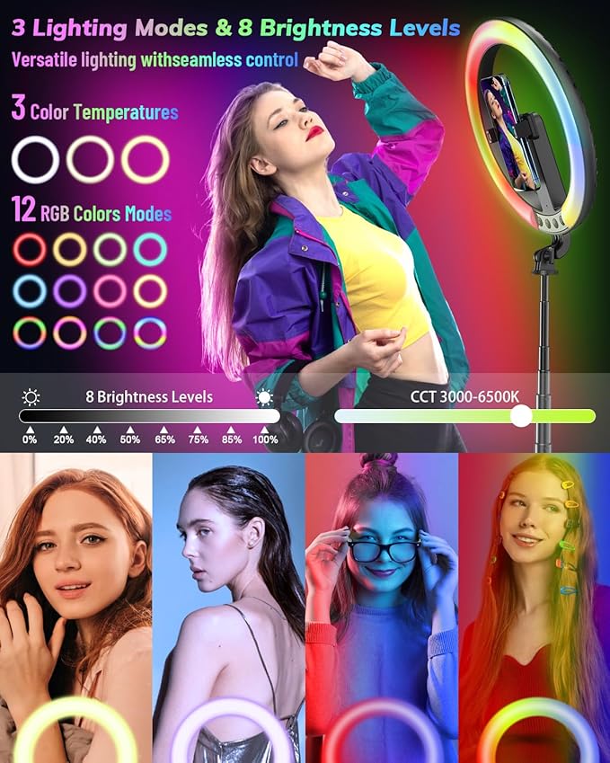 Vlogging Kit for iPhone/Android - 10" Selfie Ring Light with 74" Tripod Stand & Phone Holder, Tripod for iPhone with Light and Microphone, YouTube Starter Kit for TikTok/Makeup/Content Creator