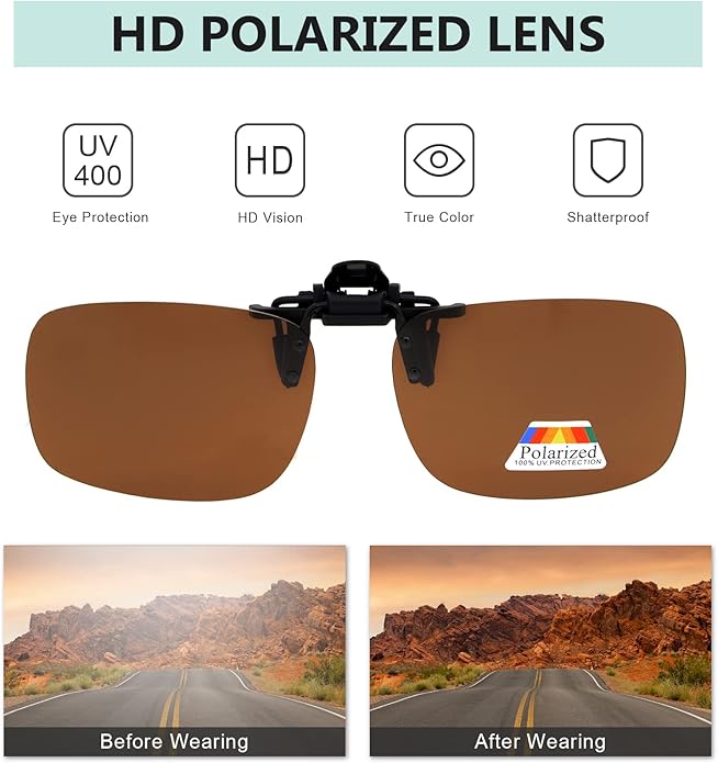 Eyekepper 4 Pack Flip-up Clip-On Sunglasses 59x39 MM Metal Wear Over Glasses