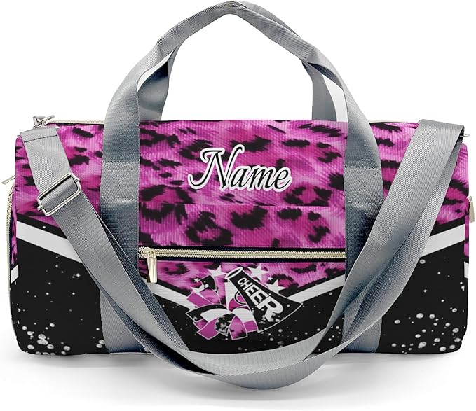 Cheer Cheerleader Personalized Duffel Bag Customized Yoga Sport Bags with Name Travel Duffel Bag Shoulder Bag Rose Powder Weekender Bags with Shoe Compartments