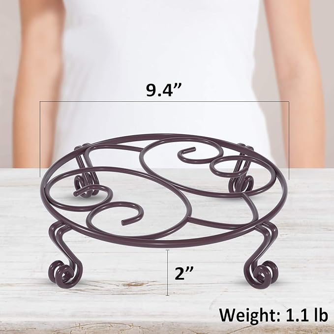 Yimobra Original Patented Plant Stand for Flower Pot Heavy Duty Potted Holder Indoor Outdoor, Metal Rustproof Iron Garden Container Round Supports Rack for Planter Bronze, Brown 9.4 Inches