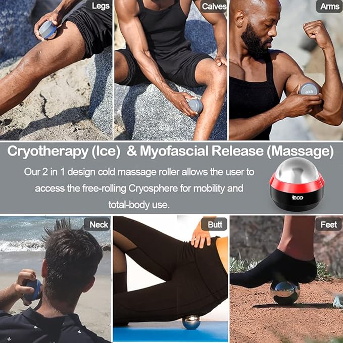 iECO Cryosphere Cold Massage Roller Ball - Massage Ball for Cold & Heat Relief, Myofascial Release, Trigger Point Therapy, Muscle Knots - Deep Tissue Ice Massager