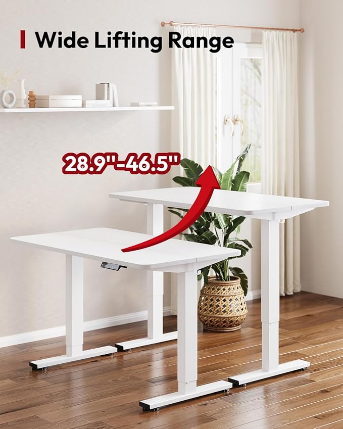 SANODESK Standing Desk Height Adjustable Electric Stand up Desk 48x24 Inches Sit Stand Home Office with Splice Board, White Frame/White Top