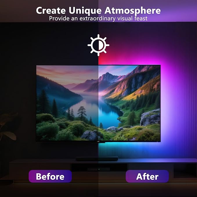 PANGTON VILLA Led Lights for TV LED Backlight,16.4FT RGB Smart LED Strip Lights for 65-75in TV, Bluetooth APP & Remote Control Music Sync & Multi-Scene Modes-USB Powered LED Lights for Bedroom/Gaming