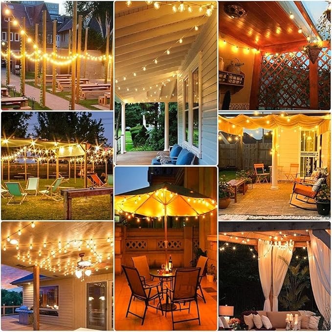 RTTY Outdoor String Lights 200ft, 2 Pack 100ft G40 Led Patio Globe Lights with 52pcs Bulbs,Shatterproof Waterproof Connectable Outside Hanging for Porch Cafe Bistro Backyard Gazebo Balcony Deck Party