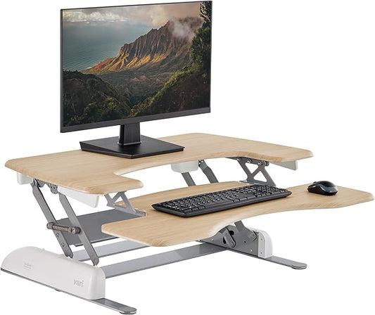 Vari VariDesk Pro Plus 36 Standing Desk Converter – 11 Height Settings + Spring Lift, 2 Tier Design, Keyboard Tray, Fits Desktops 36” Wide x 26.5" Deep – Delivers Fully Assembled (Light Wood)