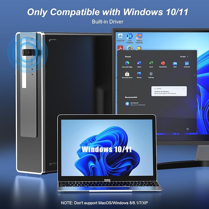 2 in 1 USB Bluetooth Adapter for PC, AX900 2.4G/5G Dual Band & Bluetooth 5.3 WiFi 6 Adapter for Desktop PC, Wireless Network Adapter with Built-in Driver for Windows 10/11, AP Mode (NA1605)