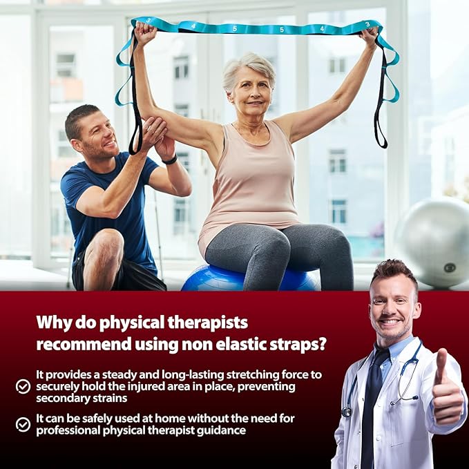 Stretching Strap with 10 Loops-Yoga Strap for Physical Therapy,Home Workout,Pilate & Flexibility Training,Non Elastic Exercise Stretch Band for Hamstring,Leg Stretcher Belt,Flexibility Fascia