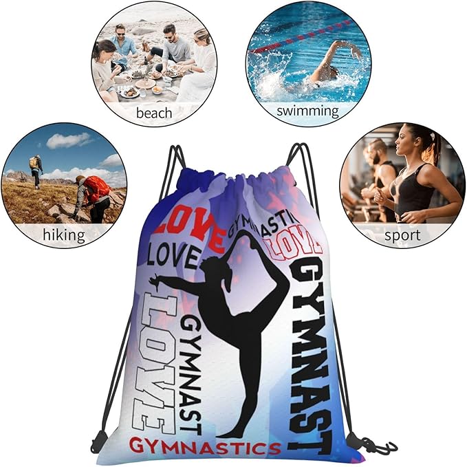 Gymnastics Drawstring Backpack Light Gym String Bag Pink Water Resistant Sackpack Sport Yoga Daypack For Womens Mens