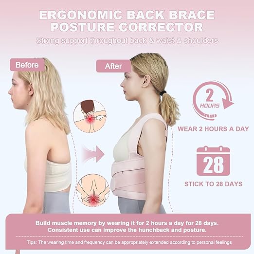 Posture Corrector for Women and Men Upgraded Back Brace, Adjustable Back Support for Upper and Lower Back Pain Relief, Shoulder Straightener for Hunchback, Scoliosis, Lumbar, Spine (Pink, Small)