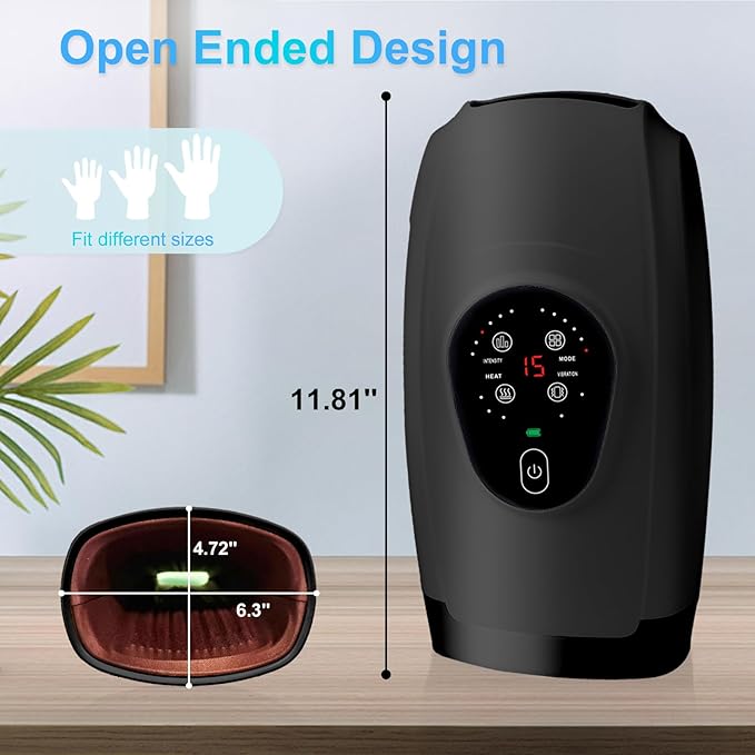 Hand Massager with Heat and Compression – 6 Intensities, 6 Massage Modes, 3 Heat Levels, 2 Vibration Modes, Hand & Wrist Pain Relief for Arthritis & Carpal Tunnel, Relaxing Gift for Women & Men