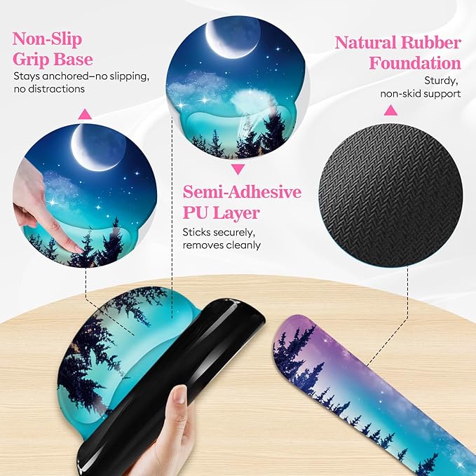 Long Mouse Pad XXL,Ergonomic Desk Mat Gaming Set,Keyboard Wrist Support Rest Mouse Pad Suitable for Office and Home (XXL Forest Setting)