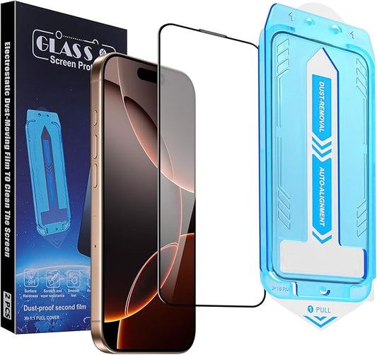 2-Pack Screen Protector for iPhone 16 Pro Max, 9H Tempered Glass, High Definition Clear, Full Coverage, Anti-Fingerprint, Auto Dust-Elimination, No Bubble, Easy Installation