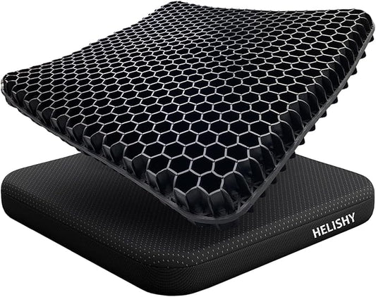 Gel Wheelchair Seat Cushion for Long Sitting - Cooling Office Chair Cushion for Sciatica, Back, Pressure Sore, Tailbone Pain Relief - Soft & Breathable Butt Pillow with Non-Slip Cover for Wheelchair