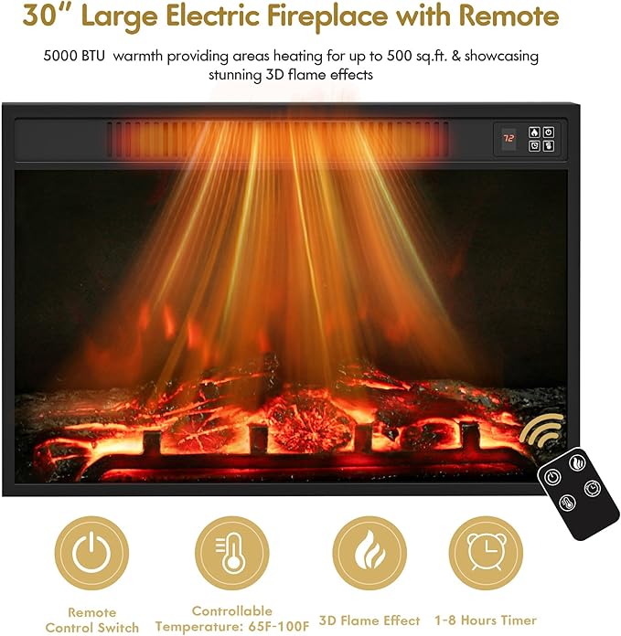 YESHOMY Fireplace TV Stand for Television up to 65+ Inch with Storage and Farmhouse Barn Doors, Entertainment Center with Cabinet and Shelves, Media Console for Living Room, Oak