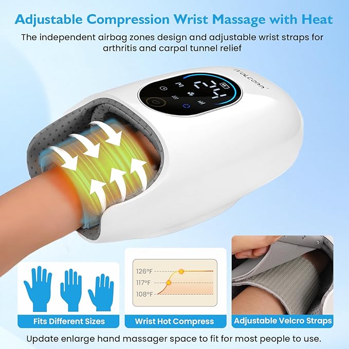 Hand Massager with Heat and Compression, 6 Modes 6 Intensities Hand Massage with Kneading Roller, Hand Massager for Arthritis and Carpal Tunnel, Birthday Gifts for Women/Men