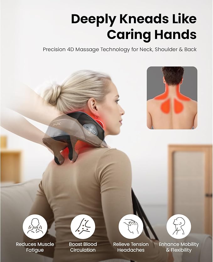 BOB AND BRAD Shiatsu Neck Massager for Pain Relief Deep Tissue with 4D Kneading, Soothing Heat, FSA Eligible/HSA Eligible, Light Weight Cordless Neck Shoulder Back Massager, Gift for Women Men Mom Dad