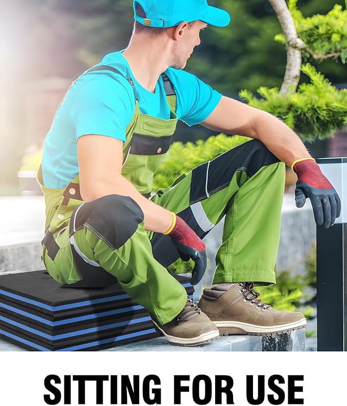 1.1" Extra Thick Foldable Garden Kneeling Pad with Handle & Belt & Tool Compartments – EVA Foam Knee Cushion Mat for Gardening, Mechanic Work, Auto Repair (47.2" x 15.7" x 1.1", Black & Blue)