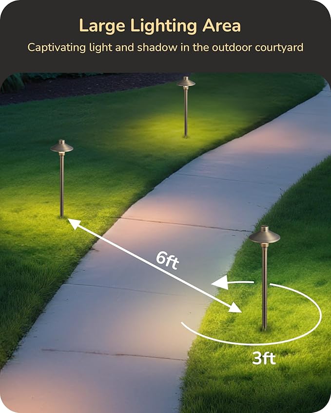 EDISHINE Solid Brass Low Voltage Pathway Lights Wired, 22" Tall 6" Shade with G4 Bulb, 12V 350LM 3000K Heavy Duty LED Landscape Lighting, Waterproof Outdoor Landscape Path Light with Large Stake 4Pack