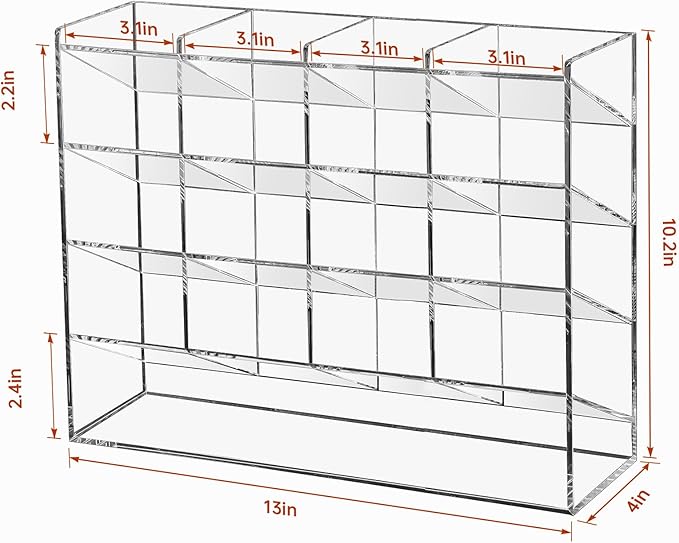BEYGORM Acrylic Vertical Marker Organizer for 200 Markers with 17 Compartments, Clear Angled Pen & Pencil Holder, Large Desk Stationery & Art Supply Storage for Office & School (13 x 10.2 x 4 Inch)