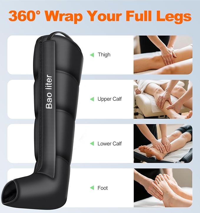 Leg Air Massager for Circulation & Pain Relief-Advanced 4D Sequential Compression for Foot & Calf (No Heat), Air Compression Recovery System, Professional Sequential Device,9 Intensities 6 Modes