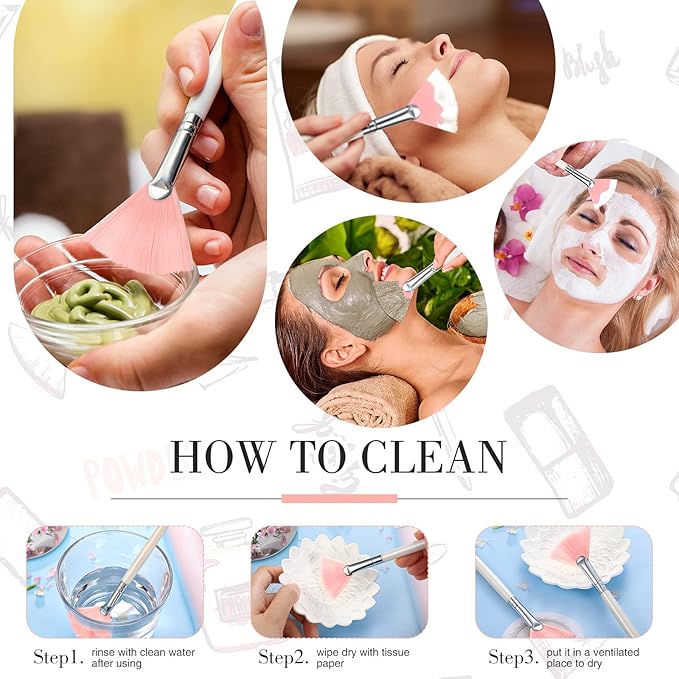 9 Pieces Facial Fan Mask Brushes, Soft Facial Applicator Brushes Tools for Peel Glycolic Makeup for Mud Cream(Pink, White)