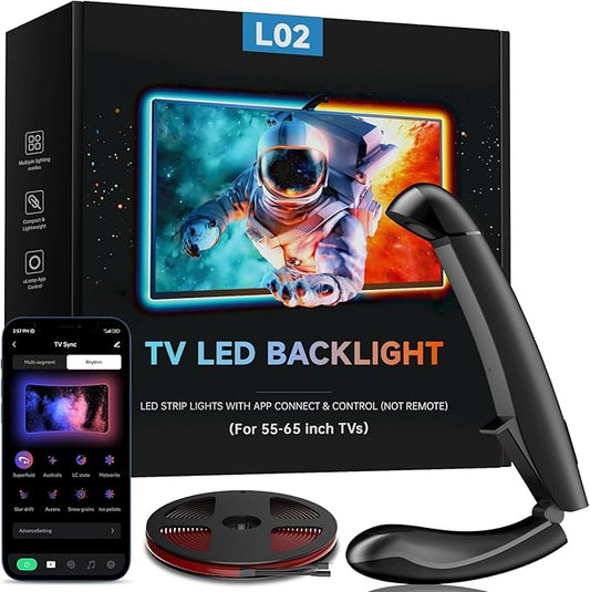 TV LED Backlight, 14.7ft LED Lights for 55-65 Inch TVs & PC Monitors, Smart App Control TV Lights That Change with TV, USB-C Powered, RGB LED Strip Lighting Sync to Screen