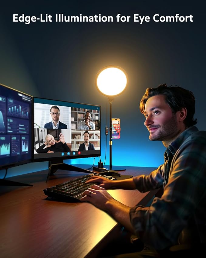 Ring Light with Stand for Zoom Meetings, 360° Rotate 10.5" Zoom Lighting for Computer Video Conference Light Desk Light, Full-Screen LED Lighting with Phone Holder for Live Streaming, Video Call
