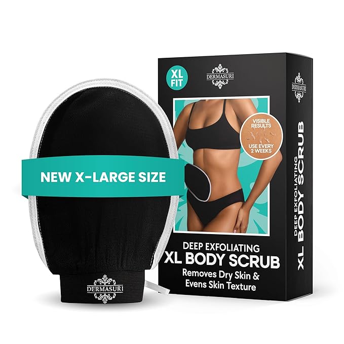 Dermasuri - Deep Exfoliating Glove - Korean Exfoliating Mitt - Reusable Body Scrubber for Shower - Buffs Dry Dead Skin - Keratosis Pilaris Treatment Scrub - Stocking Stuffer Gifts for Women & Men - XL