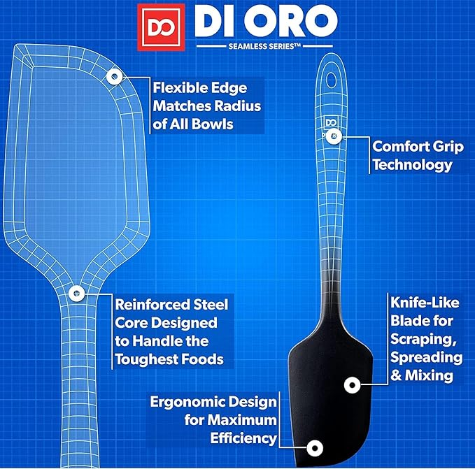 DI ORO Silicone Spatula Set - Rubber Kitchen Spatulas for Baking, Cooking, & Mixing - 600°F Heat-Resistant & BPA Free Silicone Scraper Spatulas for Nonstick Cookware - Dishwasher Safe (4pc, Black)