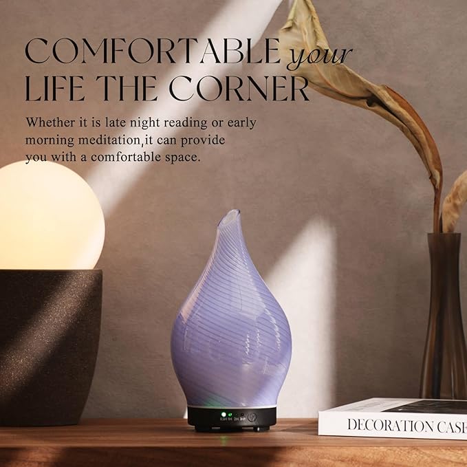 Porseme 150ml Essential Oil Diffuser Glass Color Changing Aroma Air Diffusers Aromatherapy Ultrasonic Cool Mist Humidifier 6 Running Hours Waterless Auto-Off for Sleeping Yoga Office Spa (Pure Purple)