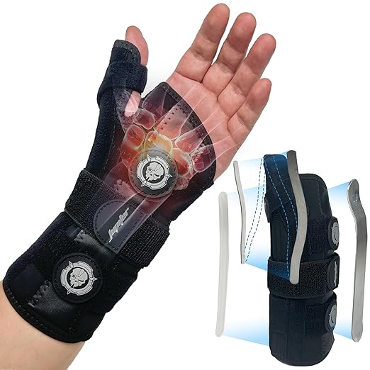 Jupiter Left Hand Wrist Brace with Thumb Support - Day & Night Splint for Carpal Tunnel, De Quervains Tenosynovitis, Tendonitis - S/M - Women & Men, Black-Gray