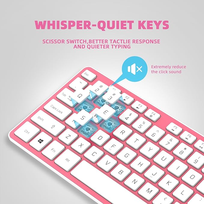 Wired USB Keyboard, Comfortable Quiet Chocolate Keys, Durable Ultra-Slim Wired Computer Keyboard(QWERTY) for PC, Windows 11/10/8/7/XP/Vista KB1430 - Pink