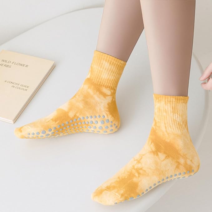 Non-Slip Pilates Yoga Socks with Grips for Women - Stylish Crew Socks for Barre, Ballet, and Workout (Size 5-9)