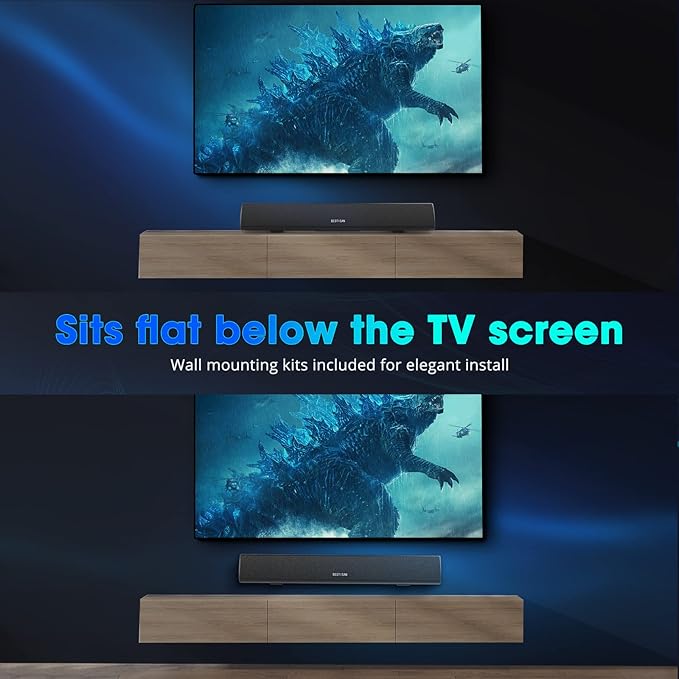 BESTISAN Soundbar, TV Sound Bar with Wired HDMI and Wireless Bluetooth 5.0 Home Theater System (28 Inch, Enhanced Bass Technology, 3-Inch Drivers, Bass Adjustable, Wall Mountable, DSP)
