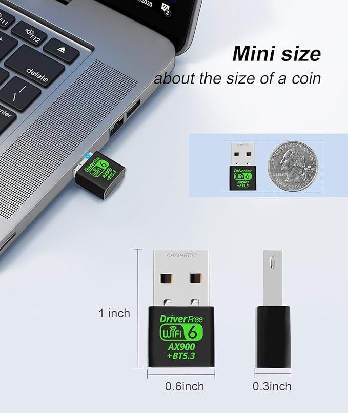 USB WiFi 6 & Bluetooth 5.3 Adapter for Desktop PC,AX900Mbps Dual Band 5/2.4Ghz Wireless Network Adapter ，Built-in Driver for PC/Laptop/Desktop 4dBi Antenna Compatible with Windows 10/11