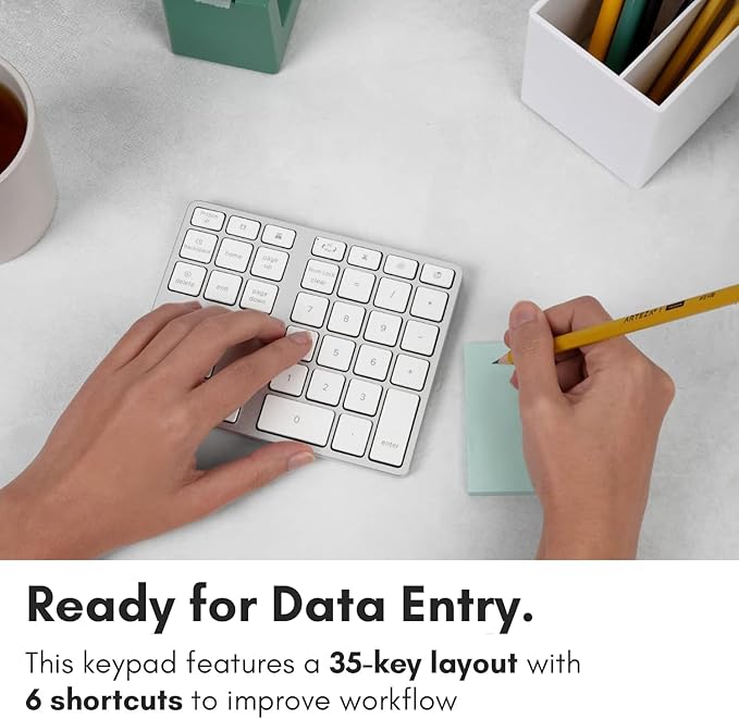 Macally Bluetooth Number Pad for Laptop - Rechargeable Wireless Numeric Keypad - Slim 35 Key Wireless Number Pad for Data Entry, 10 Key Numpad Compatible with Mac, MacBook, iPad, PC Desktop, Windows