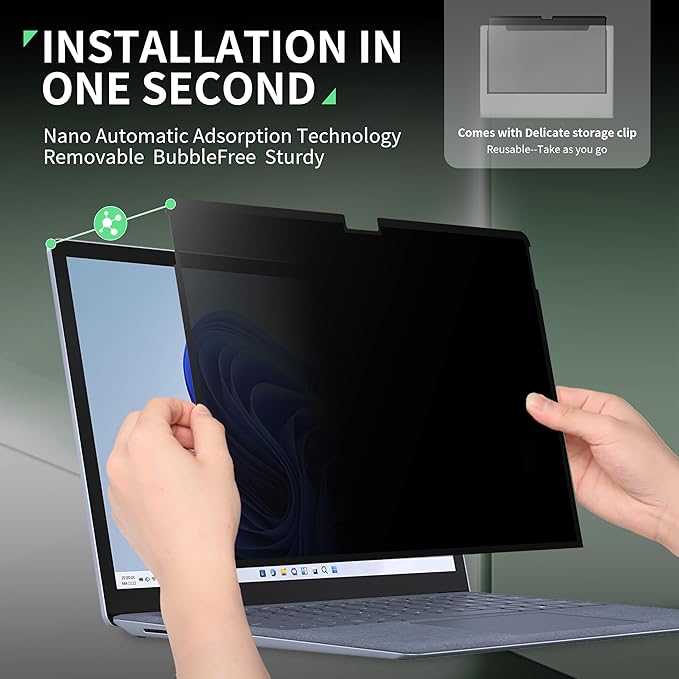 Nano Privacy Screen Protector for Microsoft Surface Pro 7+/7/6/5/4/3 - 12.3 In Reusable Surface Pro 7 Screen Protector Anti Glare Film, Anti Blue Light Filter, Removable Shield, Bubble Free Guard